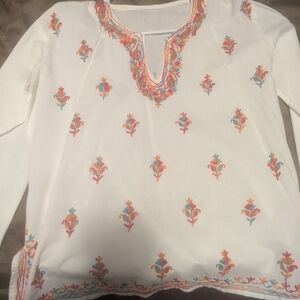 Embroidered White and Orange Women's Top